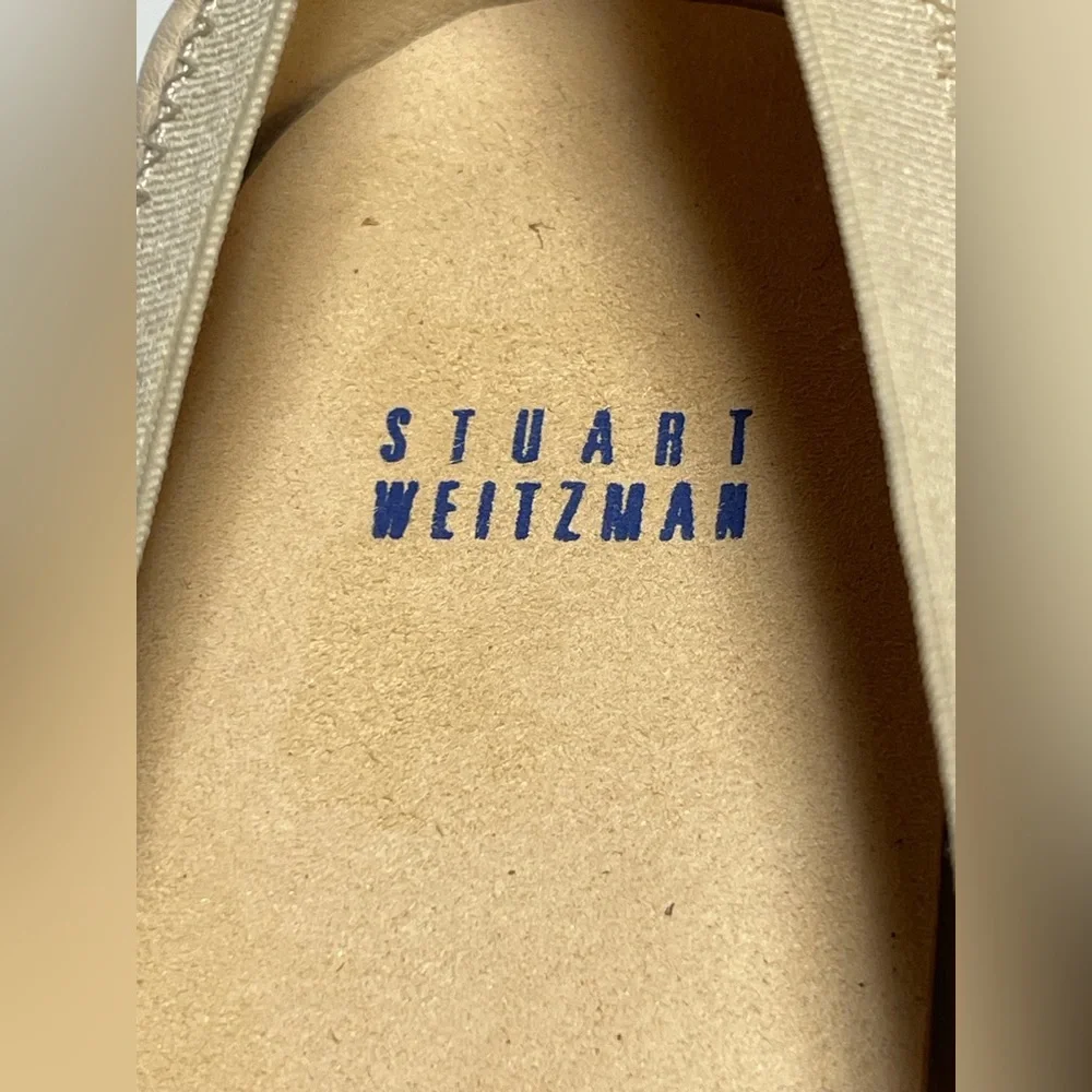 STUART WEITZMAN AUTH $299 Women's Beige Napa Leather Quiltable Flat Shoes Sz 7.5 - Picture 9 of 14